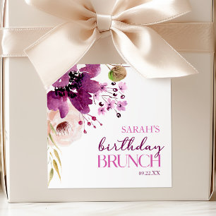 Adesivo Quadrado Violet Magenta Roxo Floral Aniversário Brunch
