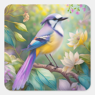 Adesivo Quadrado Violet Tufted Jay Fantasy Bird