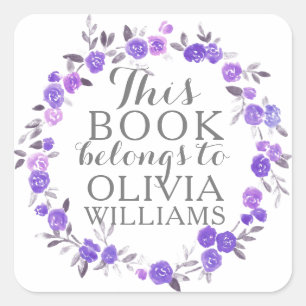 Adesivo Quadrado Violet Watercolor Rosas Este Livro Pertence A Ades
