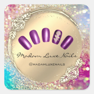 Adesivo Quadrado Violeta Floral Dourada Rosa de Glitter Luxe
