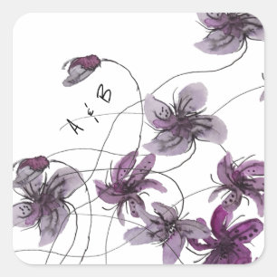 Adesivo Quadrado Violetas Selvagens Aquarela Pintado à Mão