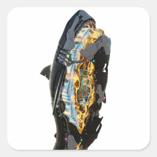 Adesivo Quadrado Viral Brainrot Shark Neon Aesthetic | Glitchcore