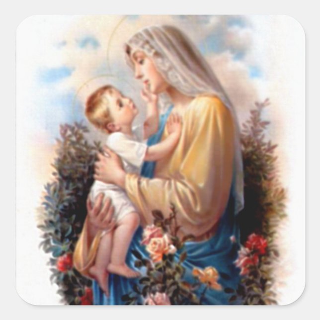Adesivo Quadrado Virgem Abençoada Maria e Criança Criança Jesus (Frente)