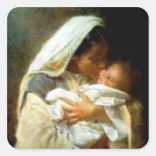 Adesivo Quadrado Virgem Abençoada Maria e Criança Criança Jesus