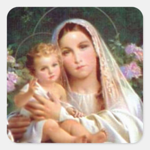 Adesivo Quadrado Virgem Abençoada Maria e Criança Criança Jesus