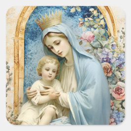 Adesivo Quadrado Virgem Católica Mary Baby Jesus Floral