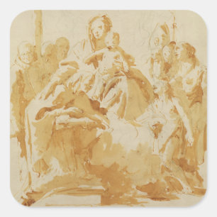 Adesivo Quadrado Virgem e Criança Adoradas por Bispos, Monges e Mul