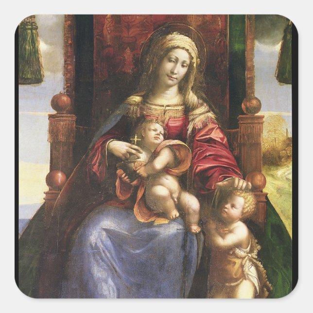 Adesivo Quadrado Virgem e Criança com a Rua da criança. (Frente)