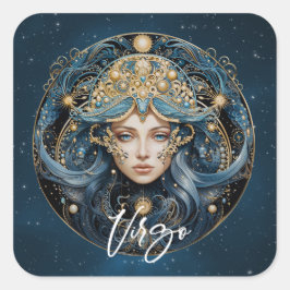Adesivo Quadrado Virgem Elegante Fantasy Zodiac Black Dourado Virgo