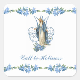 Adesivo Quadrado Virgem Maria Católica Floral Religiosa Vintage