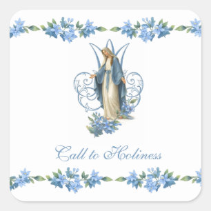 Adesivo Quadrado Virgem Maria Católica Floral Religiosa Vintage