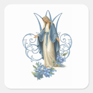 Adesivo Quadrado Virgem Maria Católica Floral Religiosa Vintage