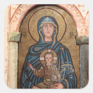 Adesivo Quadrado Virgem Maria e Mosaico de Jesus