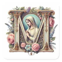 Virgem Religiosa Mary "M" Católica Vintage Floral