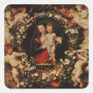 Adesivo Quadrado Virgin com uma festão das flores, c.1618-20