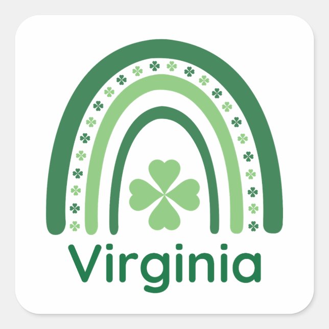 Adesivo Quadrado Virginia Name Clover Boho Rainbow (Frente)
