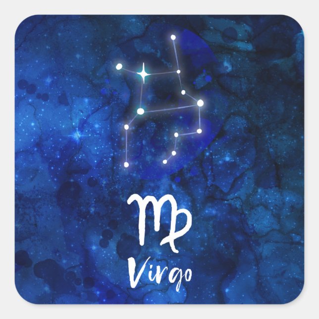 Adesivo Quadrado Virgo Zodiac Constelação Azul Galáxia Celestial (Frente)
