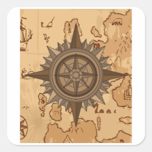 Adesivo Quadrado Visão Antiga de Sinalização de Compass Retro