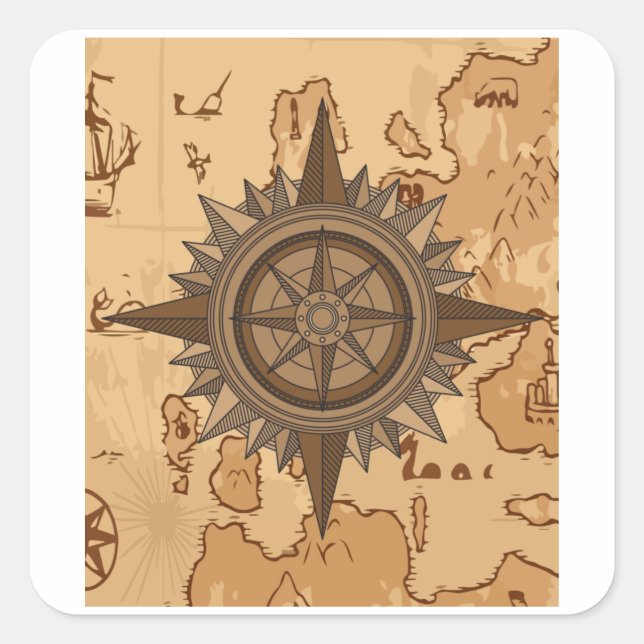 Adesivo Quadrado Visão Antiga de Sinalização de Compass Retro (Frente)