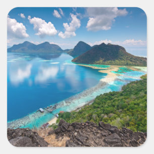 Adesivo Quadrado Visão Bela   Topo da Ilha de Bohey Dulang