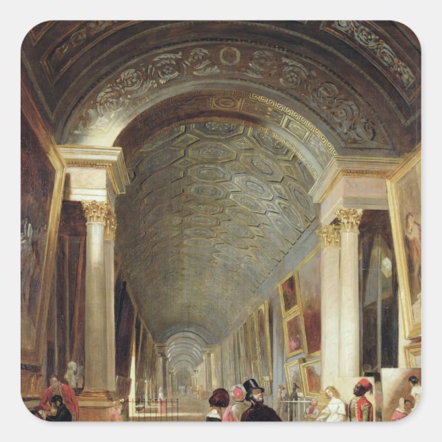 Adesivo Quadrado Visão da Grande Galeria do Louvre, 1841 (Frente)