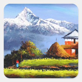 Adesivo Quadrado Visão Panorâmica Da Bela Montanha Everest
