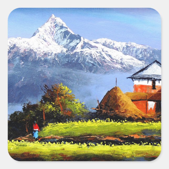 Adesivo Quadrado Visão Panorâmica Da Bela Montanha Everest (Frente)