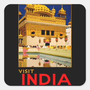 Adesivo Quadrado Visite o poster de viagens India Vintage art