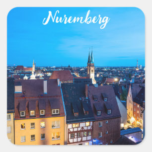 Adesivo Quadrado Vista da cidade antiga de Nuremberga à noite