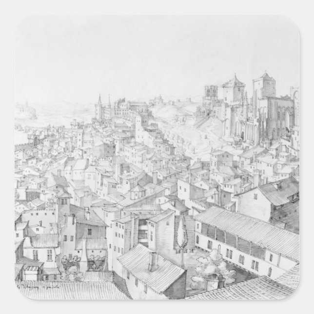 Adesivo Quadrado Vista da cidade de Avignon e seus arredores (Frente)
