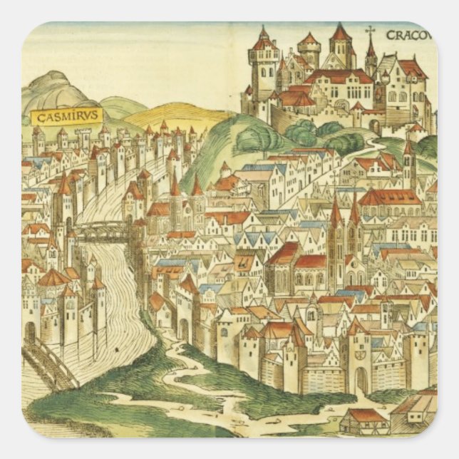 Adesivo Quadrado Vista da cidade de Cracóvia (Kracow), do Nure (Frente)