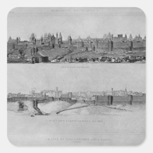 Adesivo Quadrado Vista de Carcassonne do lado oeste