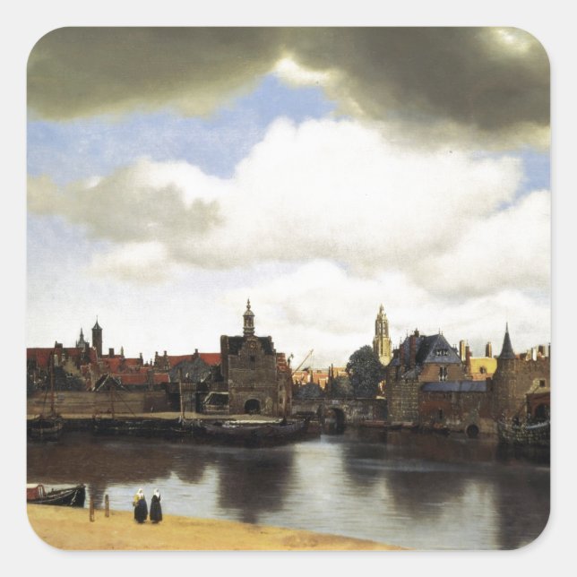 Adesivo Quadrado Vista de Delft por Johannes Vermeer (Frente)