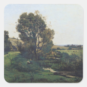 Adesivo Quadrado Vista de Moncel-sur-Seine, c.1868
