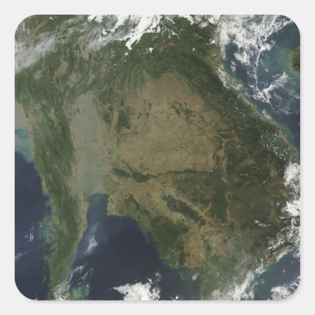 Adesivo Quadrado Vista de satélite da Indochina (Frente)