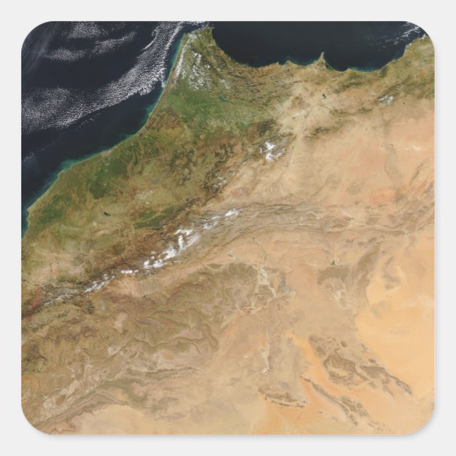 Adesivo Quadrado Vista de satélite de Marrocos (Frente)