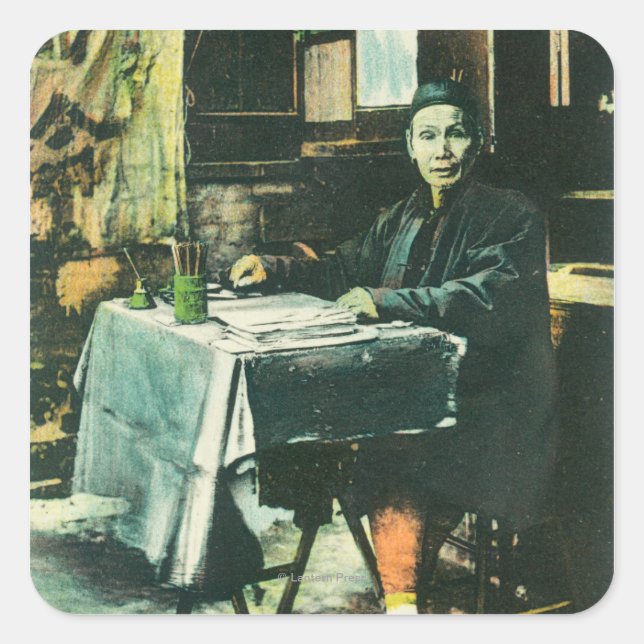 Adesivo Quadrado Vista de uma Convidadora Chinesa da Fortuna (Frente)