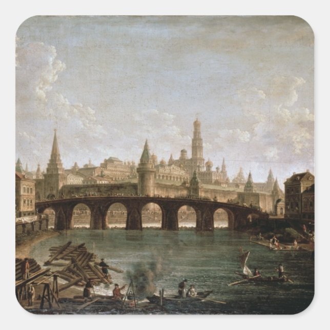 Adesivo Quadrado Vista do Kremlin e da Ponte Kamenny (Frente)