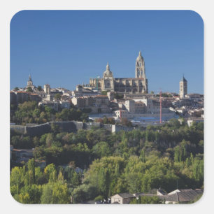 Adesivo Quadrado Vista elevada da cidade com a Catedral de Segóvia