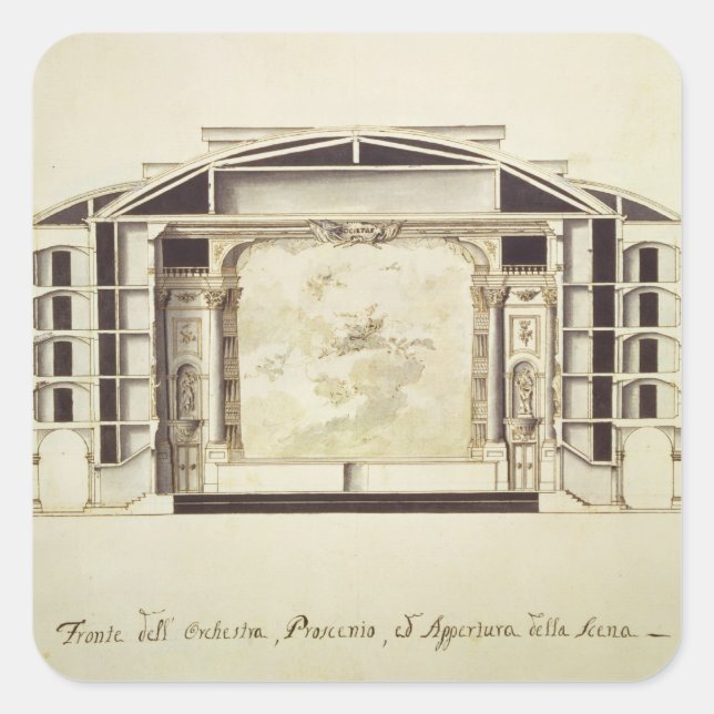 Adesivo Quadrado Vista transversal de um teatro no Grande Canal (Frente)