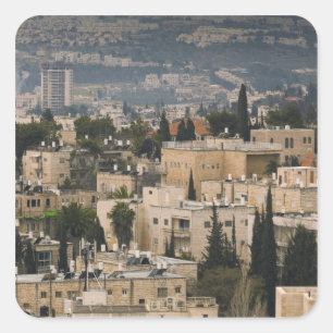 Adesivo Quadrado Vista urbana elevada da torre Jerusalem YMCA