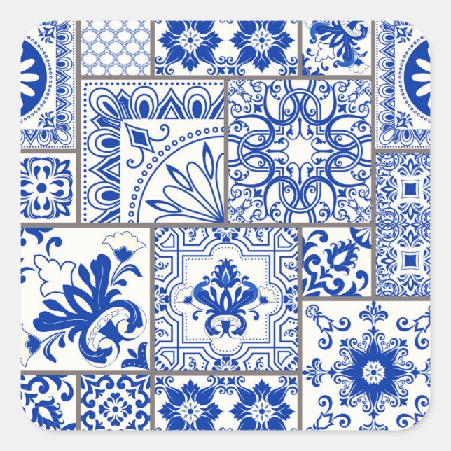 Adesivo Quadrado Vitoriano Majolica: Padrão de Azulejo de Patches. (Frente)