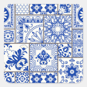 Adesivo Quadrado Vitoriano Majolica: Padrão de Azulejo de Patches.