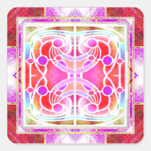 Adesivo Quadrado Vitral da Catedral em Rosa e Laranja