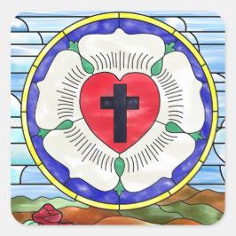 Adesivo Quadrado Vitral da Rosa de Lutero