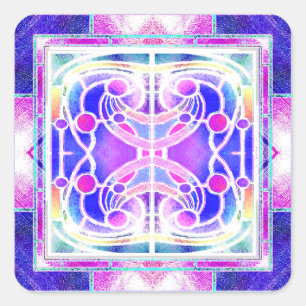 Adesivo Quadrado Vitral de Catedral em Lilás e Rosa