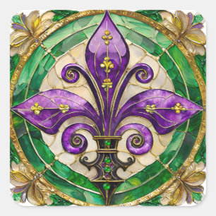 Adesivo Quadrado Vitral Mardi Gras Fleur de lis