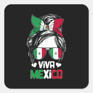 Adesivo Quadrado Viva Mexico Messy Bun mexicano Flag Lover
