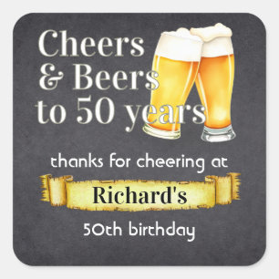 Adesivo Quadrado Vivas e Cervejas 50 Anos Preto Vintage Simples