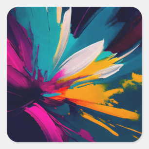 Adesivo Quadrado Vívido Florescer – Energia Floral Abstrata Explosi